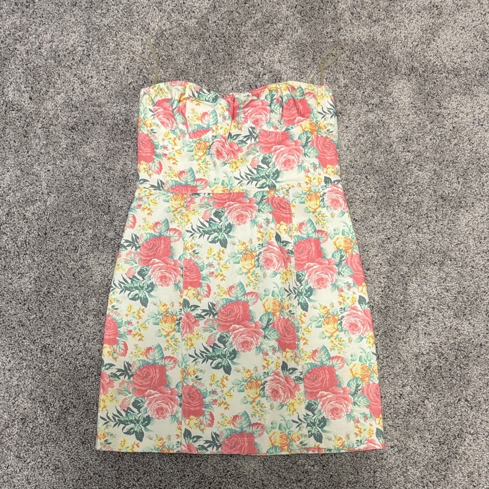As U Wish Strapless Floral Dress in Pink and Yellow